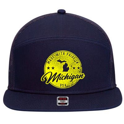 Made With Pride In Michigan USA Retro 7 Panel Mesh Trucker Snapback Hat