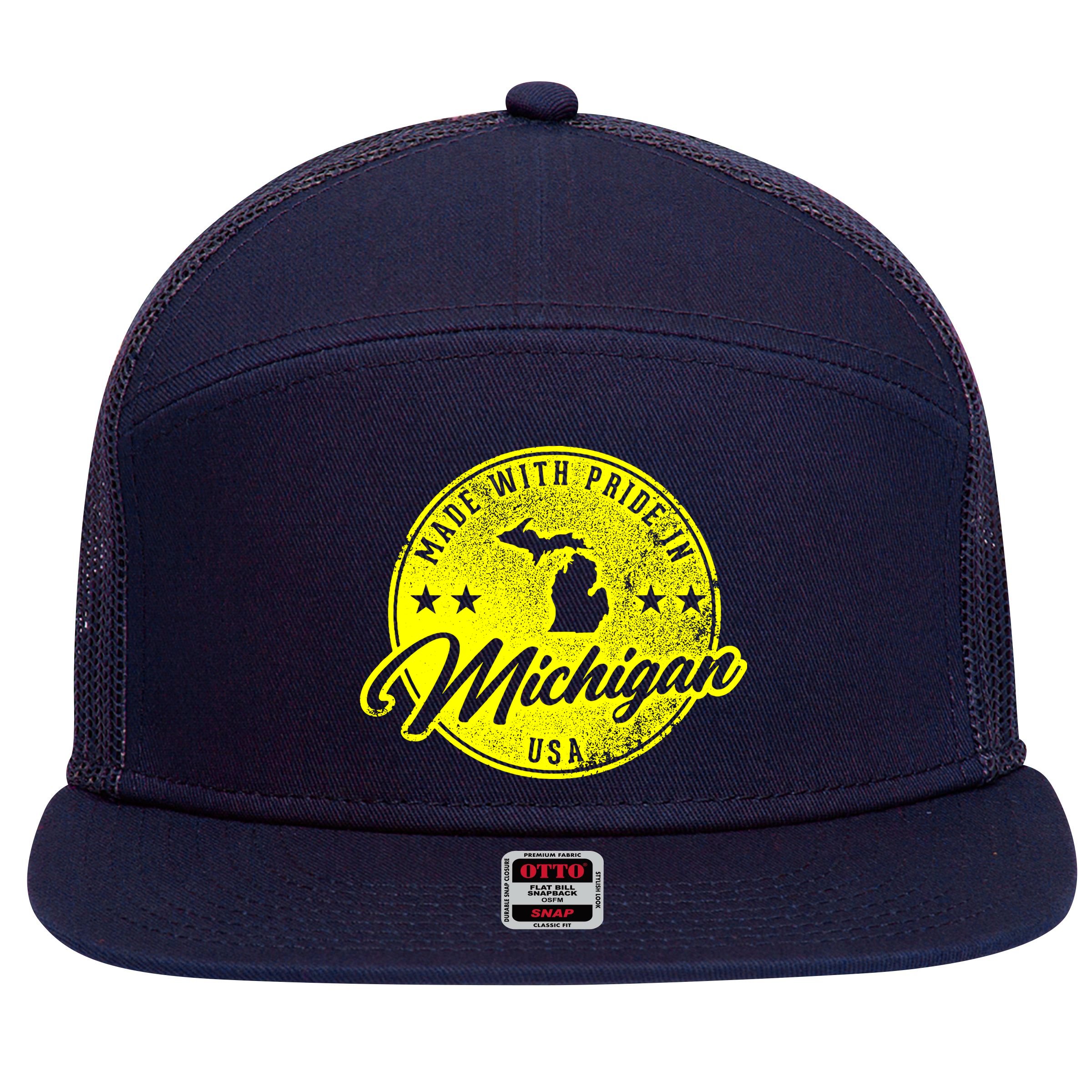 Made With Pride In Michigan USA Retro 7 Panel Mesh Trucker Snapback Hat