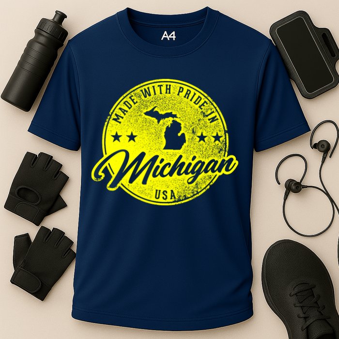 Made With Pride In Michigan USA Retro Performance Shirt