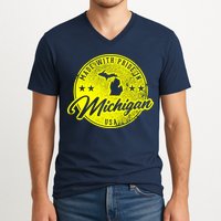 Made With Pride In Michigan USA Retro V-Neck T-Shirt