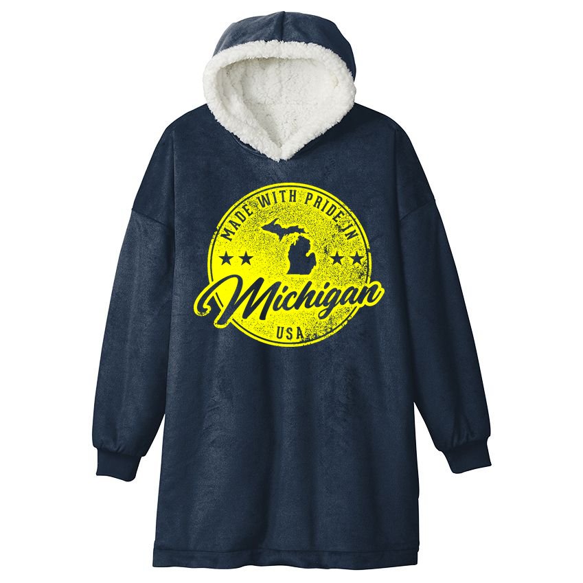 Made With Pride In Michigan USA Retro Hooded Wearable Blanket