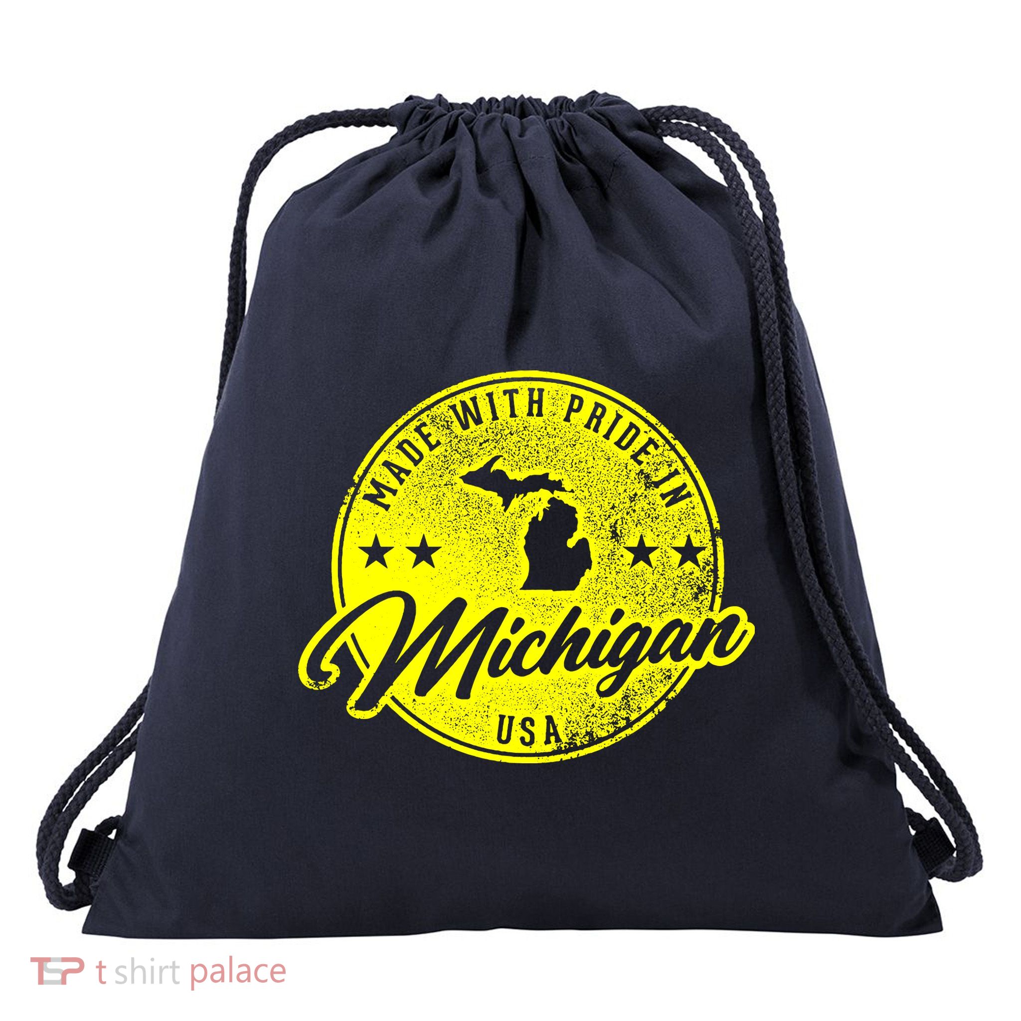Made With Pride In Michigan USA Retro Drawstring Bag