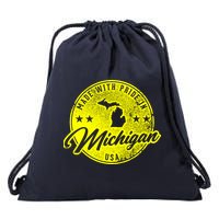 Made With Pride In Michigan USA Retro Drawstring Bag