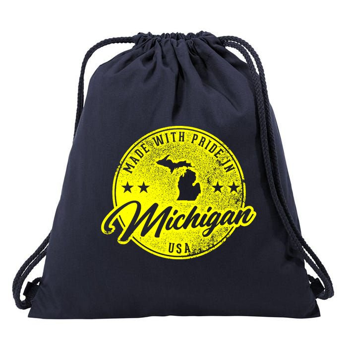 Made With Pride In Michigan USA Retro Drawstring Bag
