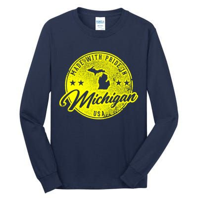 Made With Pride In Michigan USA Retro Tall Long Sleeve T-Shirt
