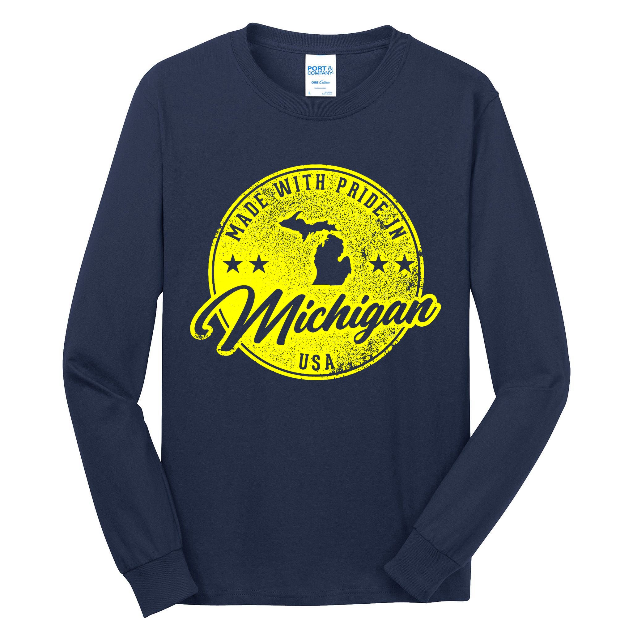 Made With Pride In Michigan USA Retro Tall Long Sleeve T-Shirt