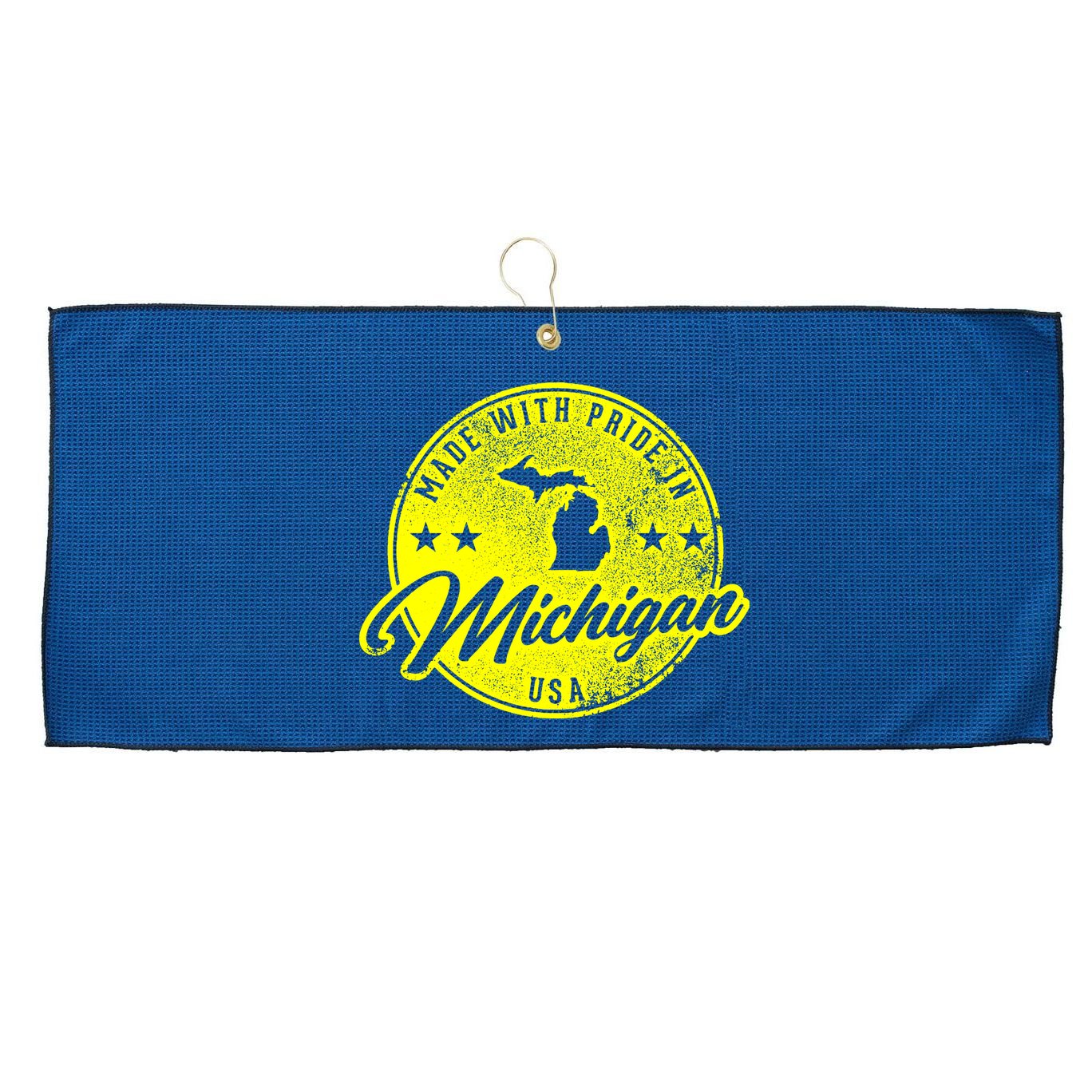 Made With Pride In Michigan USA Retro Large Microfiber Waffle Golf Towel