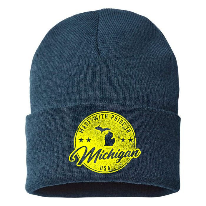 Made With Pride In Michigan USA Retro Sustainable Knit Beanie