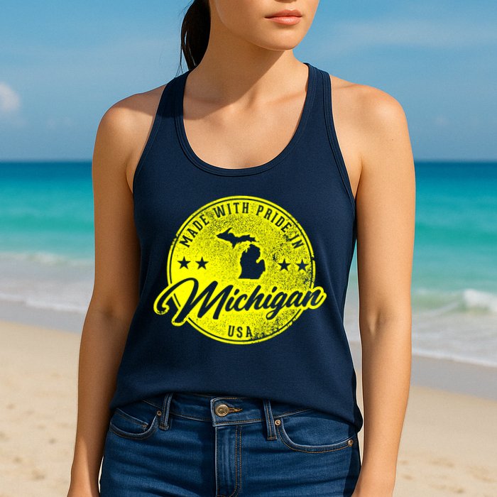 Made With Pride In Michigan USA Retro Womens Tank Top