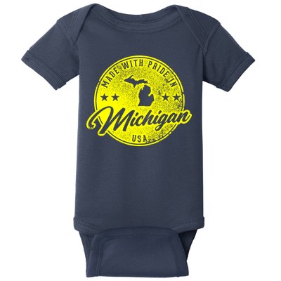 Made With Pride In Michigan USA Retro Baby Bodysuit