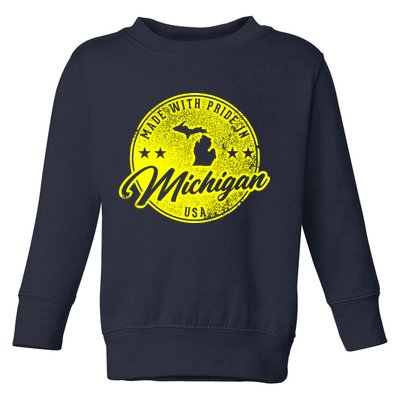 Made With Pride In Michigan USA Retro Toddler Sweatshirt