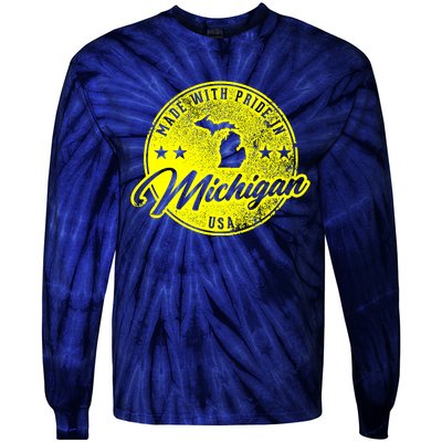 Made With Pride In Michigan USA Retro Tie-Dye Long Sleeve Shirt