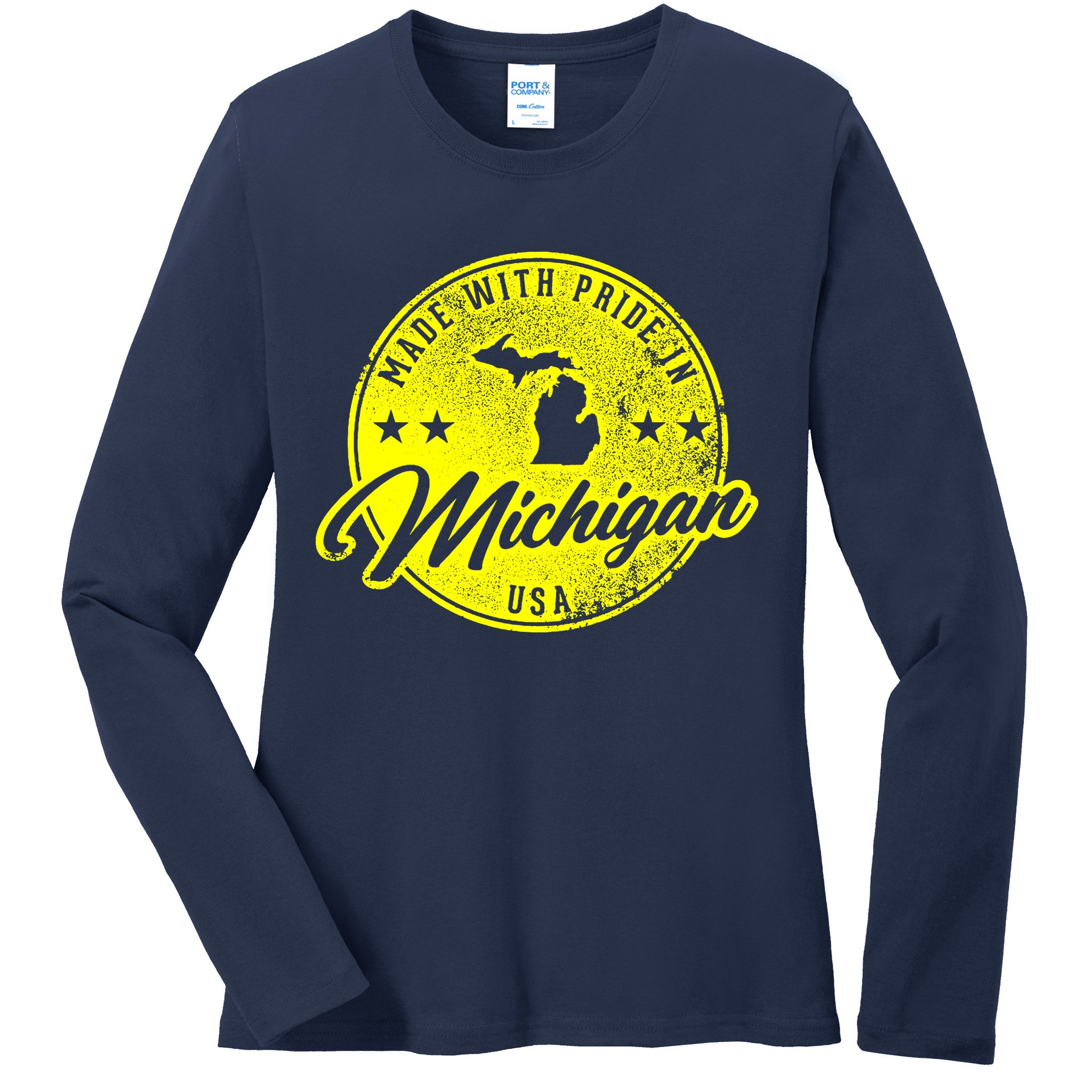 Made With Pride In Michigan USA Retro Ladies Long Sleeve Shirt