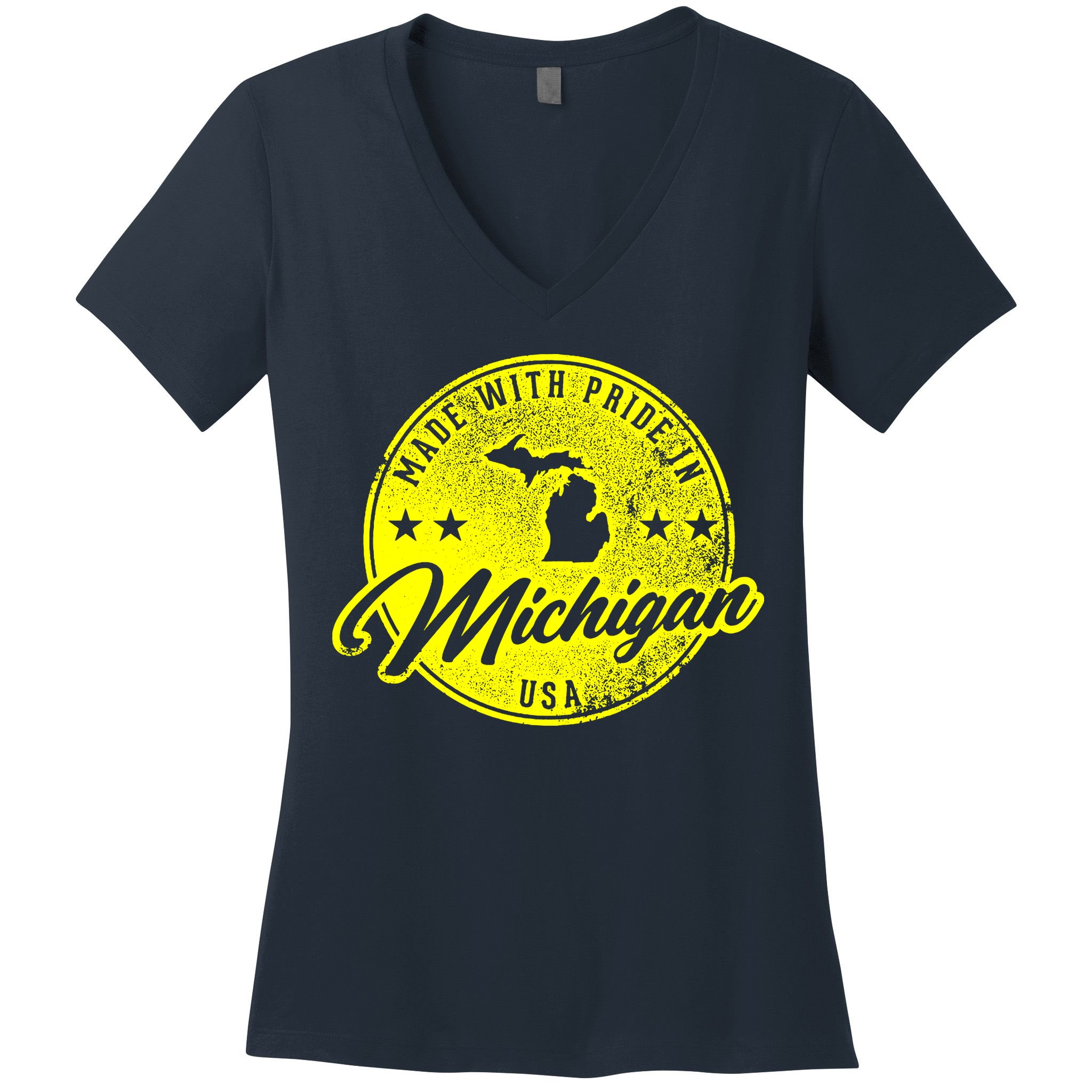 Made With Pride In Michigan USA Retro Women's V-Neck T-Shirt