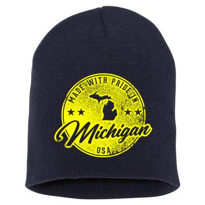 Made With Pride In Michigan USA Retro Short Acrylic Beanie
