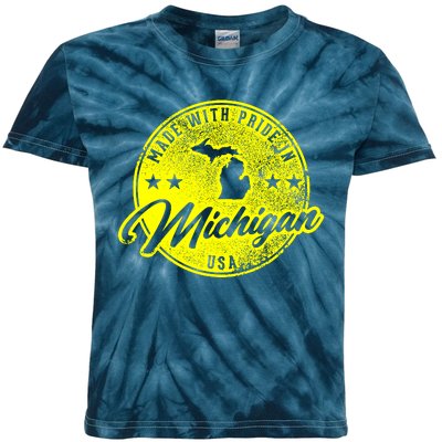 Made With Pride In Michigan USA Retro Kids Tie-Dye T-Shirt