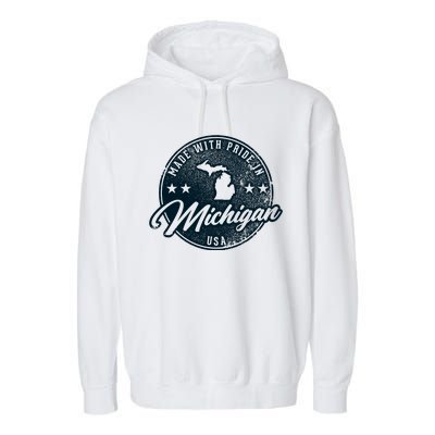 Made With Pride In Michigan USA Retro Garment-Dyed Fleece Hoodie