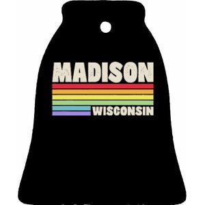 Madison Wisconsin Pride Rainbow Flag G.A.Y Pride Merch Queer Ceramic Bell Ornament