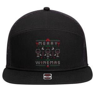 Merry Winemas Red Wine Ugly Christmas Sweater For Wine Lover Gift 7 Panel Mesh Trucker Snapback Hat