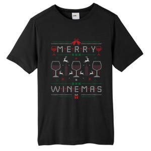 Merry Winemas Red Wine Ugly Christmas Sweater For Wine Lover Gift Tall Fusion ChromaSoft Performance T-Shirt