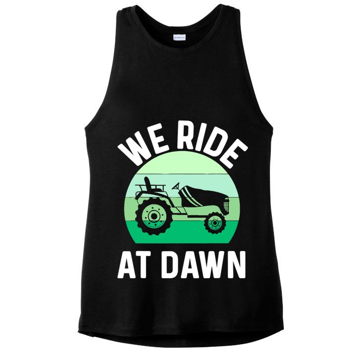 Mens We Ride At Dawn Lawnmower Shirt Lawn Mowing Dad Yard Work Ladies PosiCharge Tri-Blend Wicking Tank