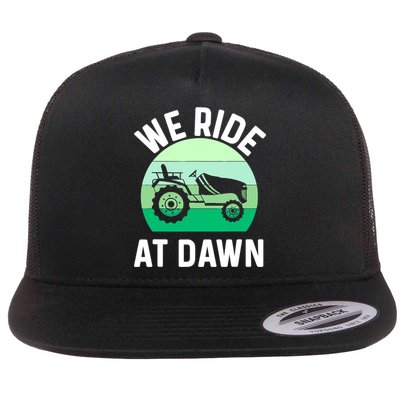 Mens We Ride At Dawn Lawnmower Shirt Lawn Mowing Dad Yard Work Flat Bill Trucker Hat