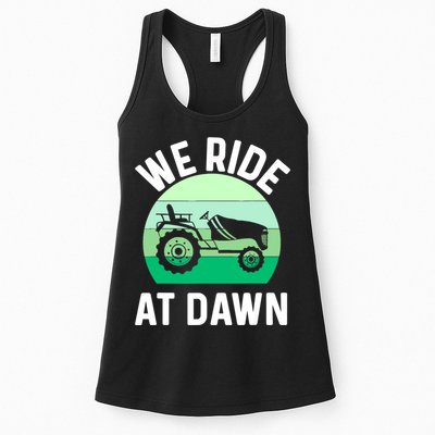 Mens We Ride At Dawn Lawnmower Shirt Lawn Mowing Dad Yard Work Womens Tank Top