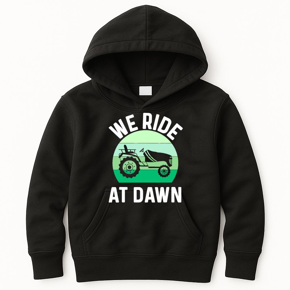 Mens We Ride At Dawn Lawnmower Shirt Lawn Mowing Dad Yard Work Kids Hoodie