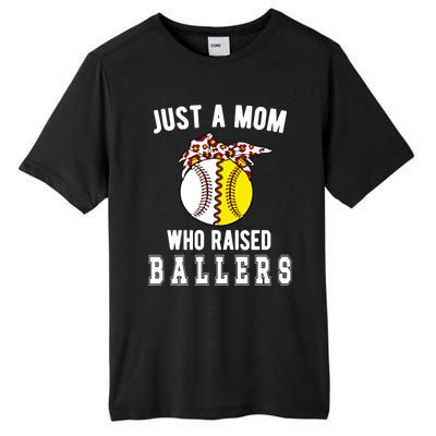 Mom Who Raised Ballers Softball Baseball Player Mama Gift Tall Fusion ChromaSoft Performance T-Shirt