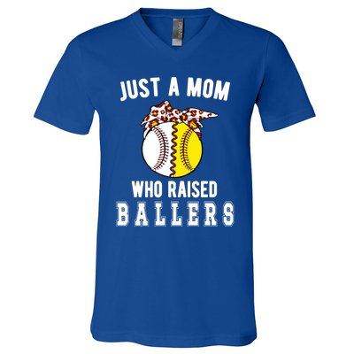 Mom Who Raised Ballers Softball Baseball Player Mama Gift V-Neck T-Shirt