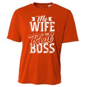 My Wife Real Boss Husband Wedding Anniversary Couple Gift Cooling Performance Crew T-Shirt