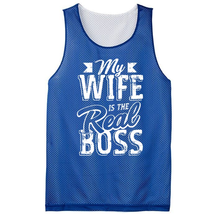 My Wife Real Boss Husband Wedding Anniversary Couple Gift Mesh Reversible Basketball Jersey Tank