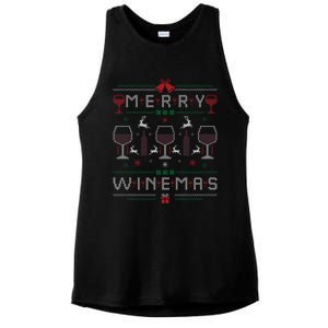 Merry Winemas Red Wine Ugly Christmas For Wine Lover Gift Ladies PosiCharge Tri-Blend Wicking Tank