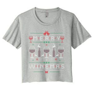 Merry Winemas Red Wine Ugly Christmas For Wine Lover Gift Women's Crop Top Tee