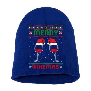 Merry Winemas Red Wine Ugly Christmas For Wine Lover Great Gift Short Acrylic Beanie