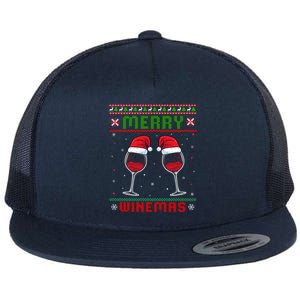 Merry Winemas Red Wine Ugly Christmas For Wine Lover Great Gift Flat Bill Trucker Hat