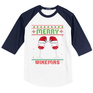 Merry Winemas Red Wine Ugly Christmas For Wine Lover Great Gift Baseball Sleeve Shirt