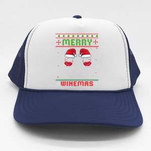 Merry Winemas Red Wine Ugly Christmas For Wine Lover Great Gift Trucker Hat