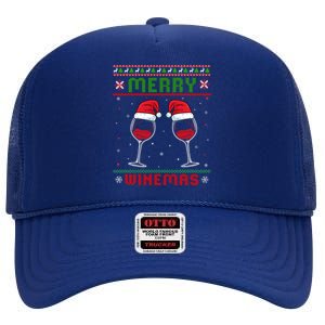 Merry Winemas Red Wine Ugly Christmas For Wine Lover Great Gift High Crown Mesh Back Trucker Hat