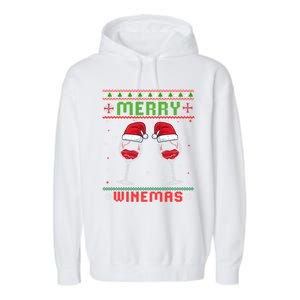 Merry Winemas Red Wine Ugly Christmas For Wine Lover Great Gift Garment-Dyed Fleece Hoodie