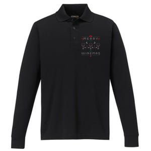 Merry Winemas Red Wine Ugly Christmas Wine Lover Gift Performance Long Sleeve Polo