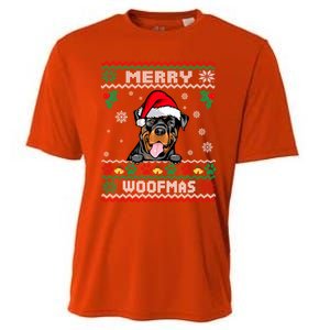 Merry Woofmas Rottweiler Dog Funny Ugly Christmas Sweater Gift Cooling Performance Crew T-Shirt