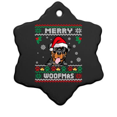 Merry Woofmas Rottweiler Dog Funny Ugly Christmas Sweater Gift Ceramic Star Ornament