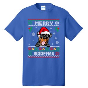 Merry Woofmas Rottweiler Dog Funny Ugly Christmas Sweater Gift Tall T-Shirt