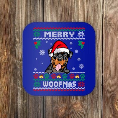 Merry Woofmas Rottweiler Dog Funny Ugly Christmas Sweater Gift Coaster