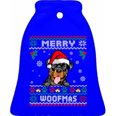 Merry Woofmas Rottweiler Dog Funny Ugly Christmas Sweater Gift Ceramic Bell Ornament