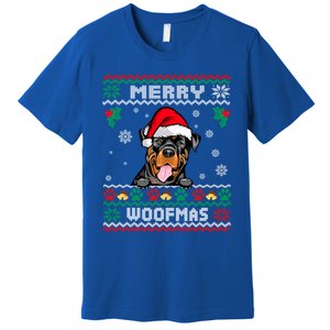 Merry Woofmas Rottweiler Dog Funny Ugly Christmas Sweater Gift Premium T-Shirt