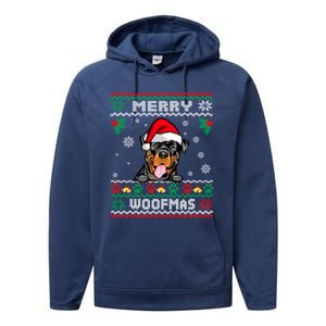 Merry Woofmas Rottweiler Dog Funny Ugly Christmas Sweater Gift Performance Fleece Hoodie