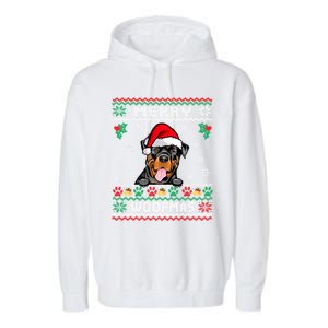 Merry Woofmas Rottweiler Dog Funny Ugly Christmas Sweater Gift Garment-Dyed Fleece Hoodie