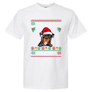 Merry Woofmas Rottweiler Dog Funny Ugly Christmas Sweater Gift Garment-Dyed Heavyweight T-Shirt